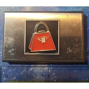 Gail Ahlers Business Card Holder Case Metal Red Purse Inner Clips